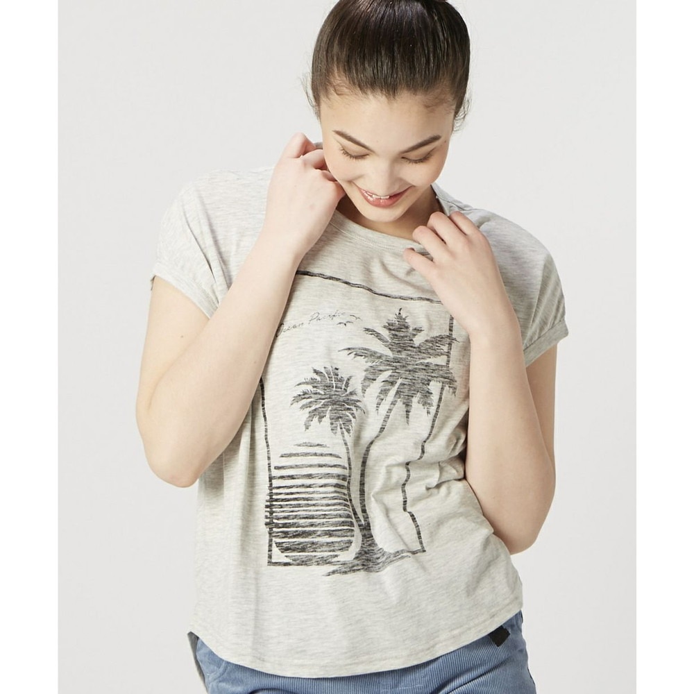 オーシャンパシフィック（Ocean Pacific）（レディース）ラッシュガード 半袖 Tシャツ UVカット 水陸両用 耐塩素加工 グレー 520469-GRY