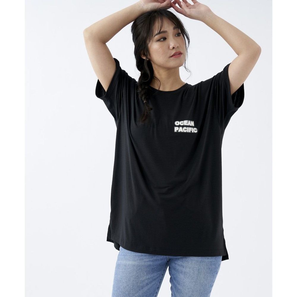 オーシャンパシフィック（Ocean Pacific）（レディース）ラッシュガード 半袖 Tシャツ ハイブリット 水陸両用 体型カバー ブラック 522495-BLK