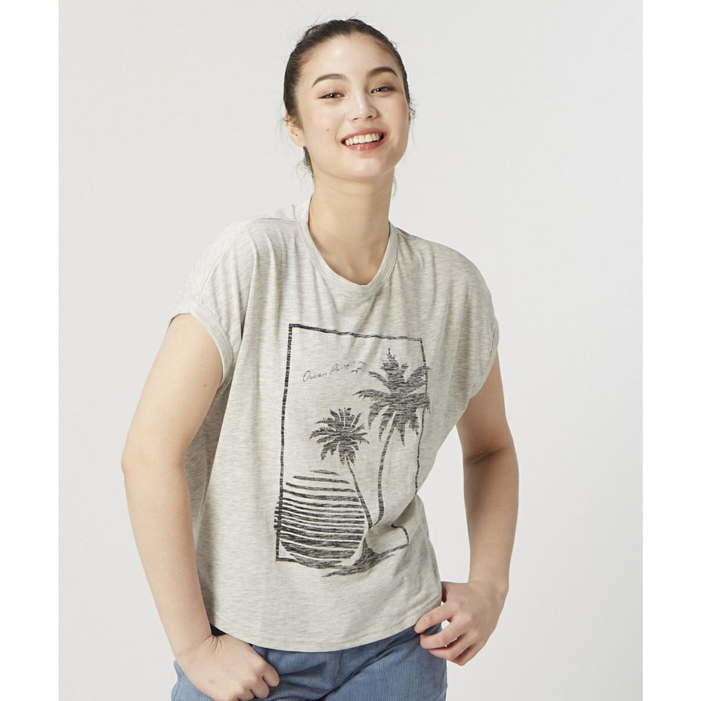 オーシャンパシフィック（Ocean Pacific）（レディース）ラッシュガード 半袖 Tシャツ UVカット 水陸両用 耐塩素加工 グレー 520469-GRY