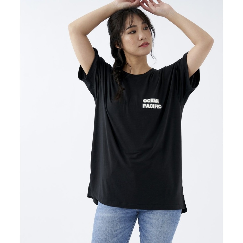 オーシャンパシフィック（Ocean Pacific）（レディース）ラッシュガード 半袖 Tシャツ ハイブリット 水陸両用 体型カバー ブラック 522495-BLK
