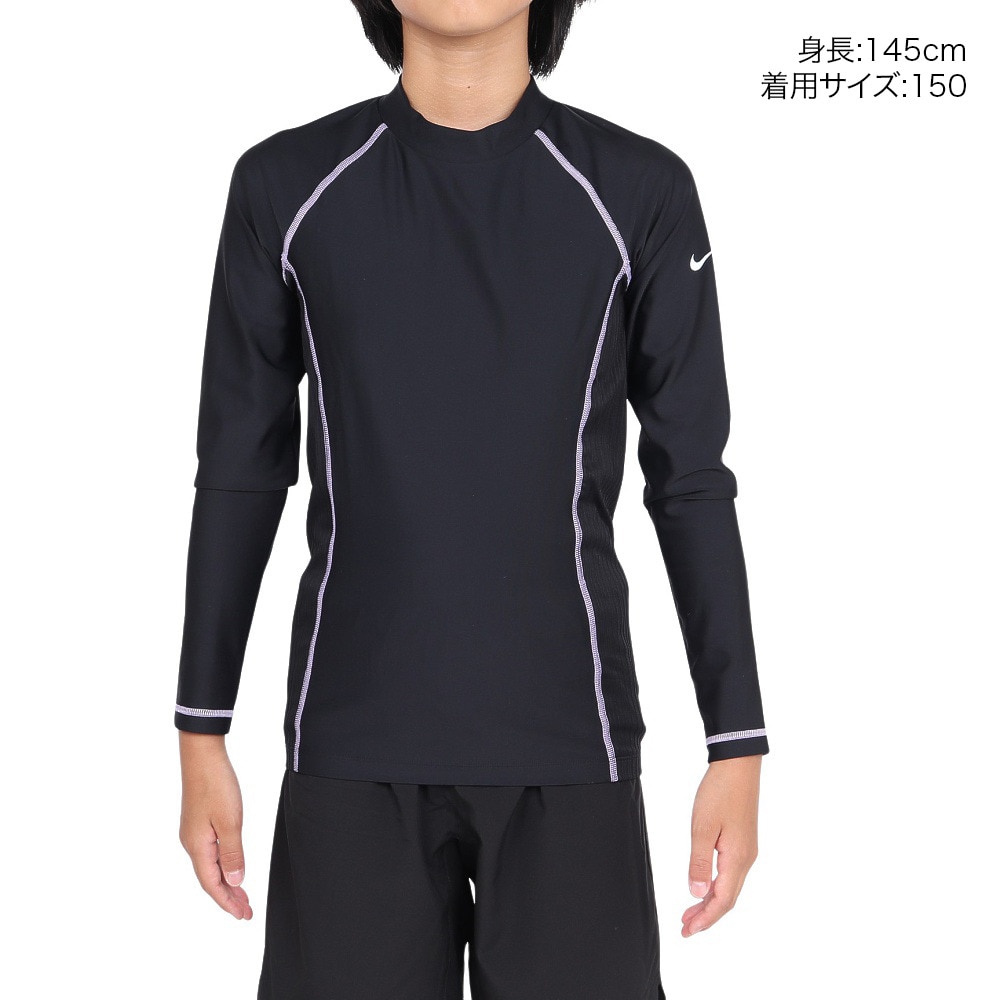 ナイキ（NIKE）（キッズ）ジュニア スクール水着 ラッシュガード 長袖 1991064-12 ブラック
