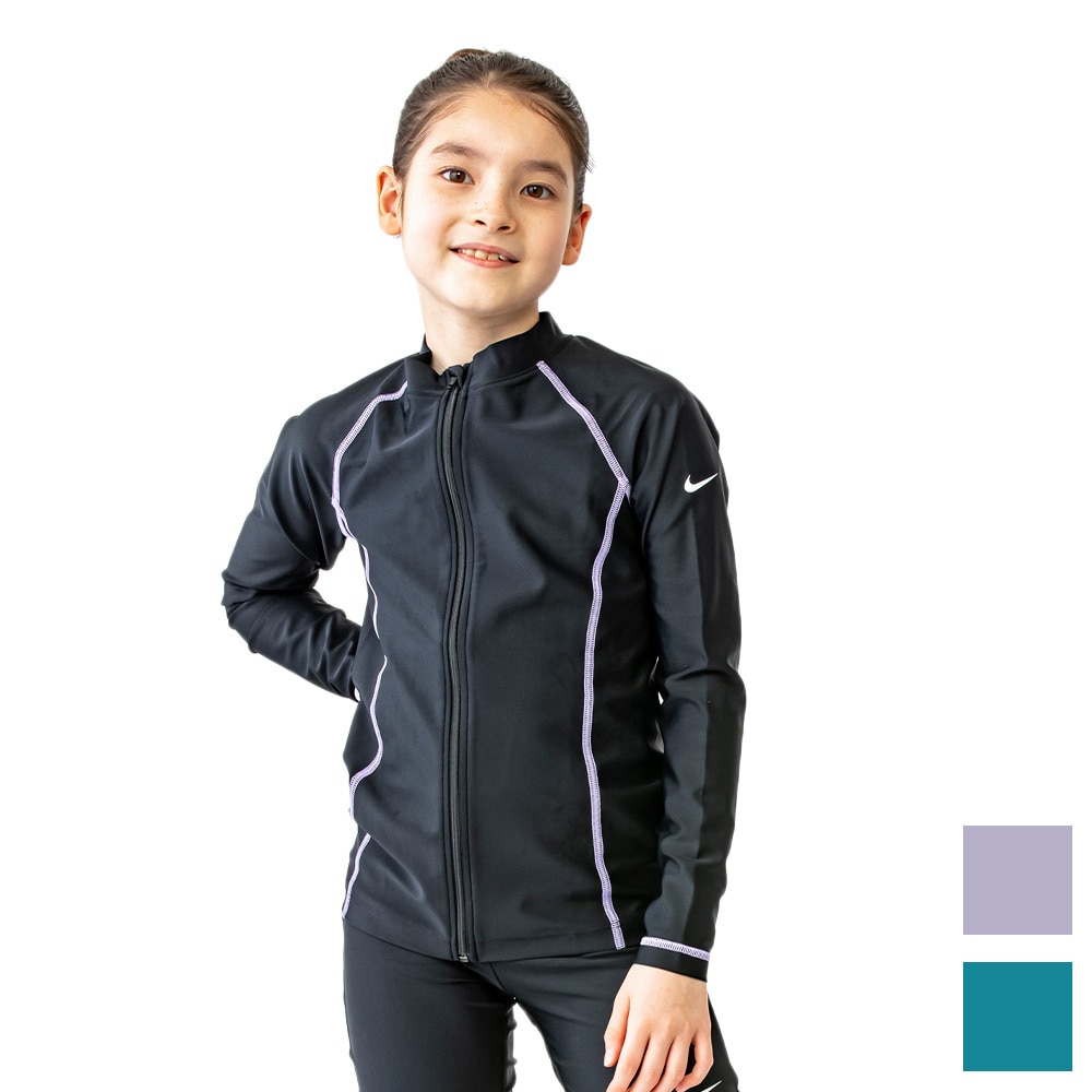 ナイキ（NIKE）（キッズ）スクール水着 ラッシュガード 長袖 フードなし 子供 女の子 ガールズ 120～170cm UVカット UPF50+ 紫外線対策 速乾 NIKE23SP 1991065-12
