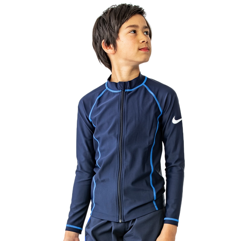 ナイキ（NIKE）（キッズ）スクール水着 ラッシュガード 長袖 フードなし 子供 男の子 ボーイズ UVカット UPF50+ 紫外線対策 速乾 NIKE23SP 1991072-10