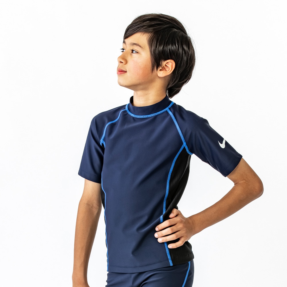 ナイキ（NIKE）（キッズ）UPF50+ 速乾 ラッシュガード 半袖 120～170cm NIKE23SP 1991070-10 ブルー