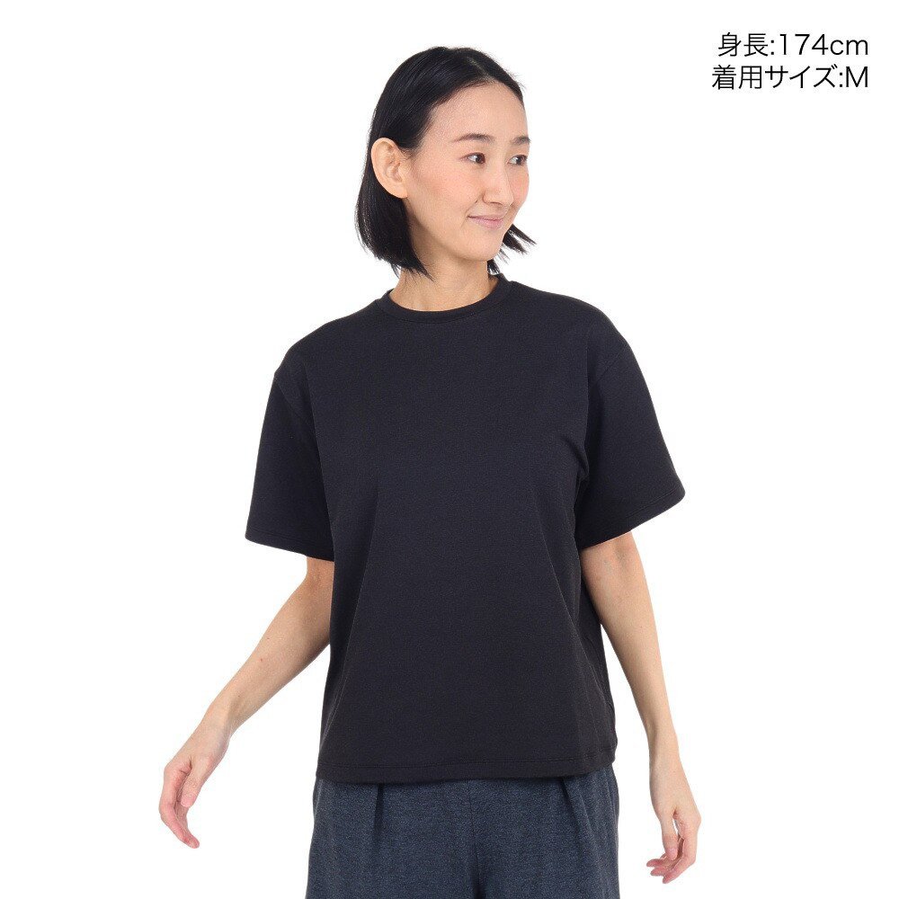 DEAR DANSKIN 黒 ストレッチラッフルシャツ　322303 ダンスキン ダンスキン（DANSKIN）（レディース）オールデイアクティブ半袖Tシャツ