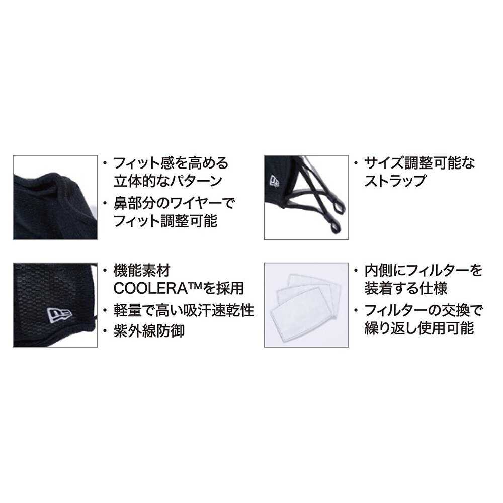 ニューエラ（NEW ERA）（メンズ、レディース）吸汗速乾性 スポーツマスク ロゴエンブロイダリー 洗えるマスク フィルター付き ブラック 12674076