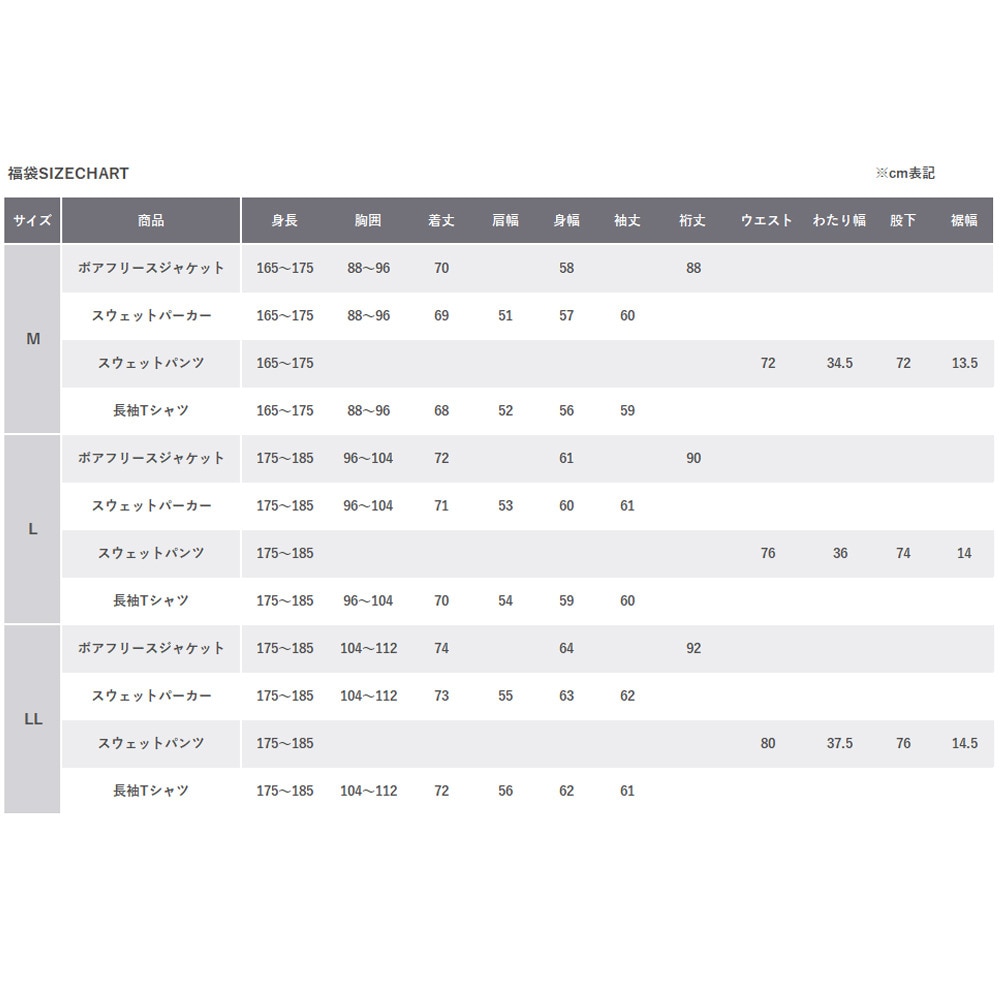 コールマン（Coleman）（メンズ）2026年新春福袋 アウトドア メンズ 4点セット ボアフリースジャケット スウェットパーカー スウェットパンツ 長袖Tシャツ