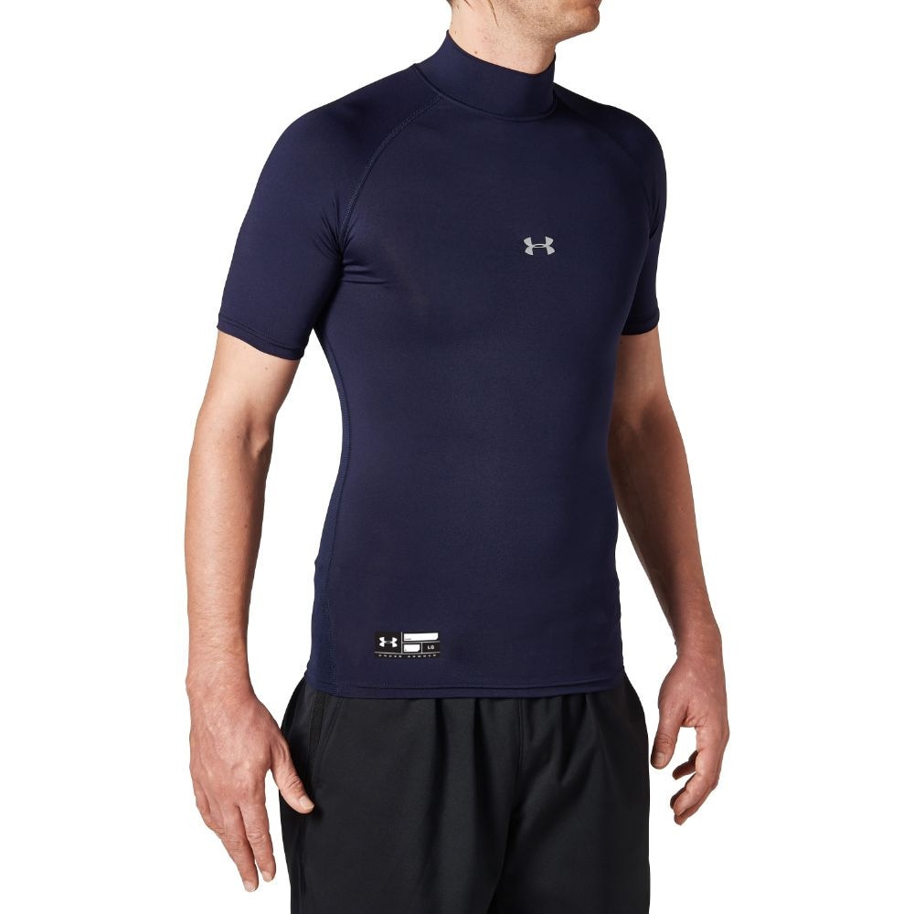 アンダーアーマー（UNDER ARMOUR）（メンズ）野球 アンダーシャツ 半袖 ヒートギア アーマーコンプレッション モック 1313256 MDN BB ネイビー