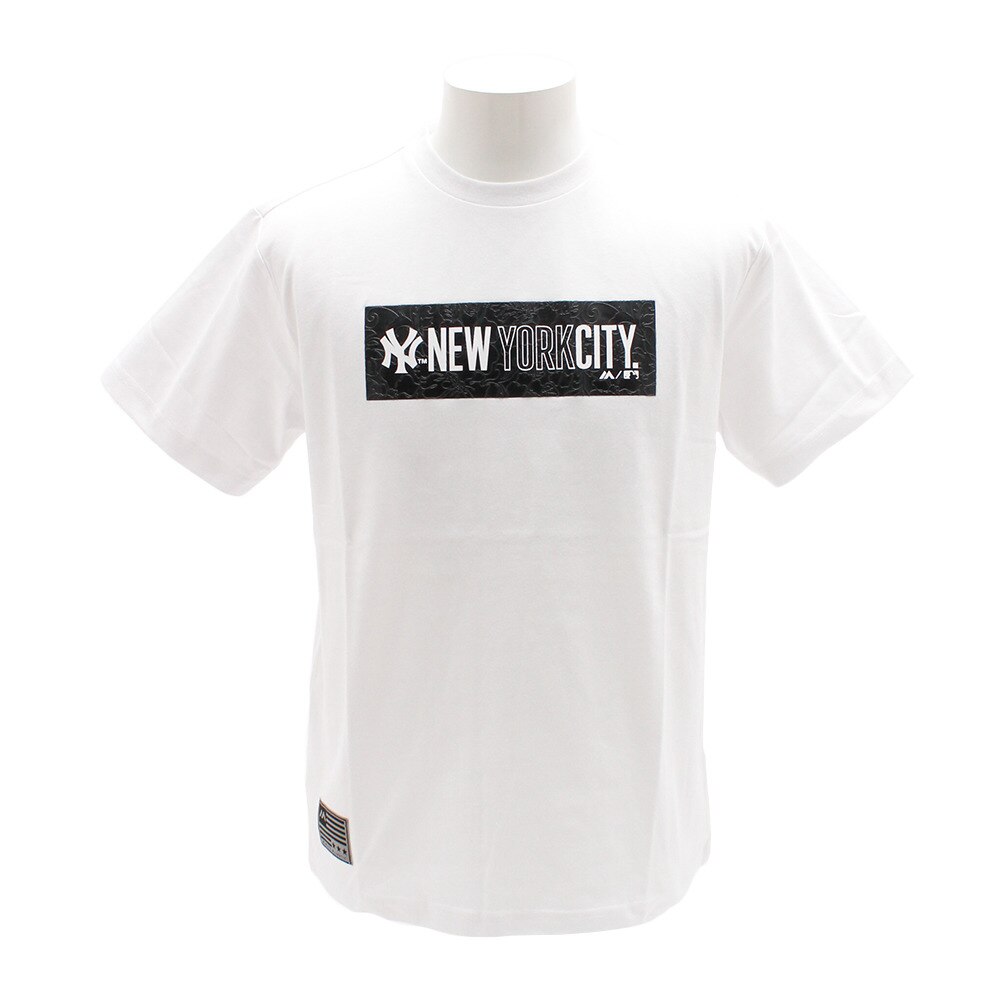  Tシャツ メンズ 半袖 ボックスプリント MM01-NY-9S05-WH 【野球 スポーツ ウェア 一般】