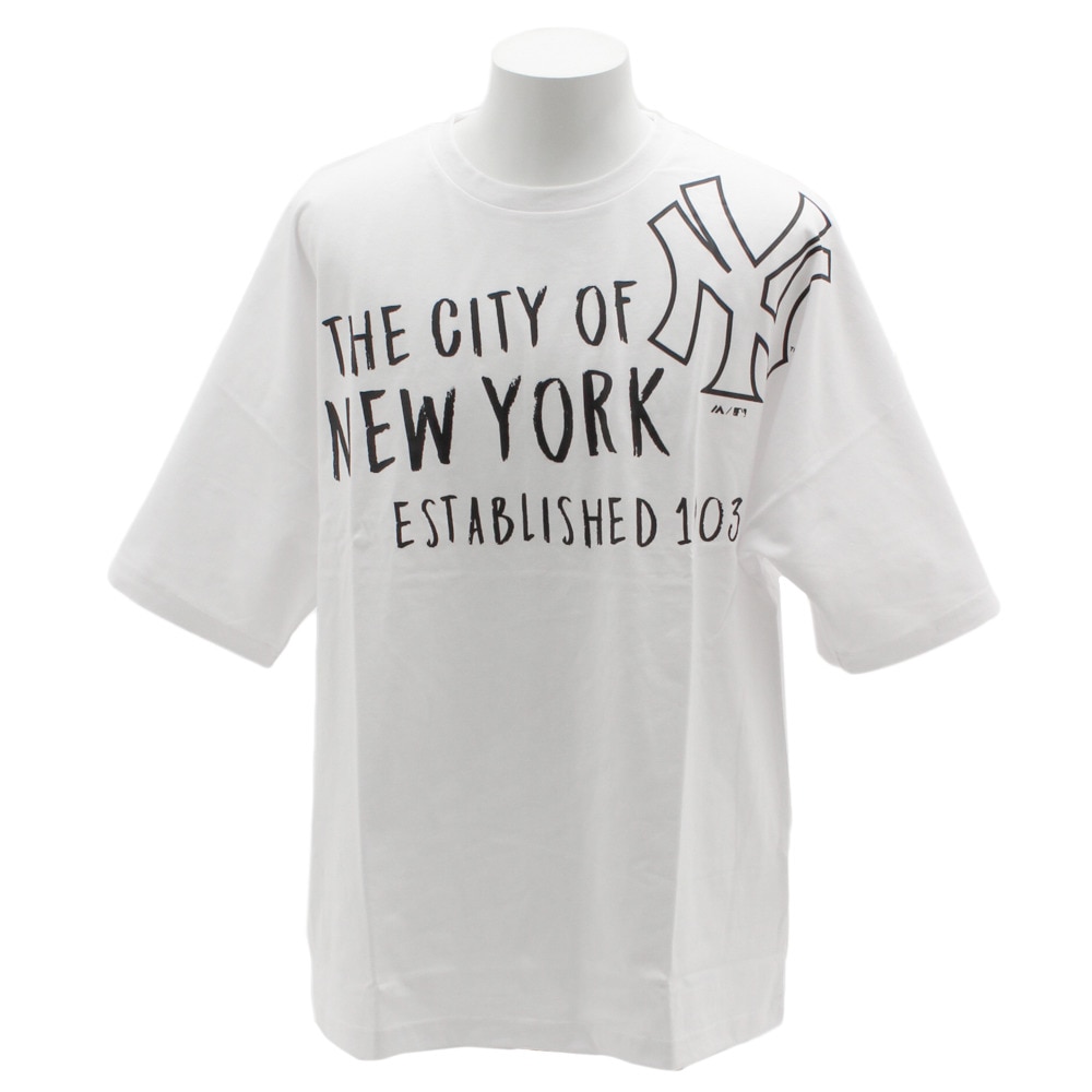  Tシャツ メンズ 半袖 プリントドルマン MM01-NY-9S44-WH 【野球 スポーツ ウェア 一般】