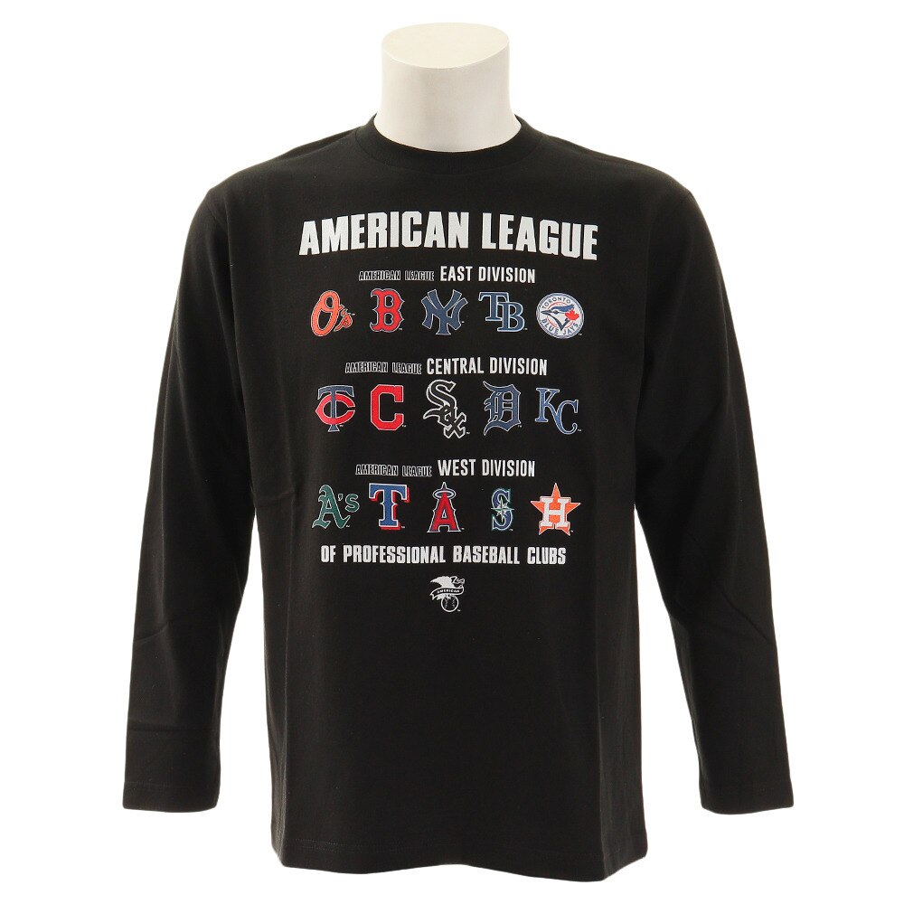 Tシャツ メンズ 長袖 アメリカンリーグ プリントロング MM03-ML-9F02-BK 【野球 スポーツ ウェア 一般】
