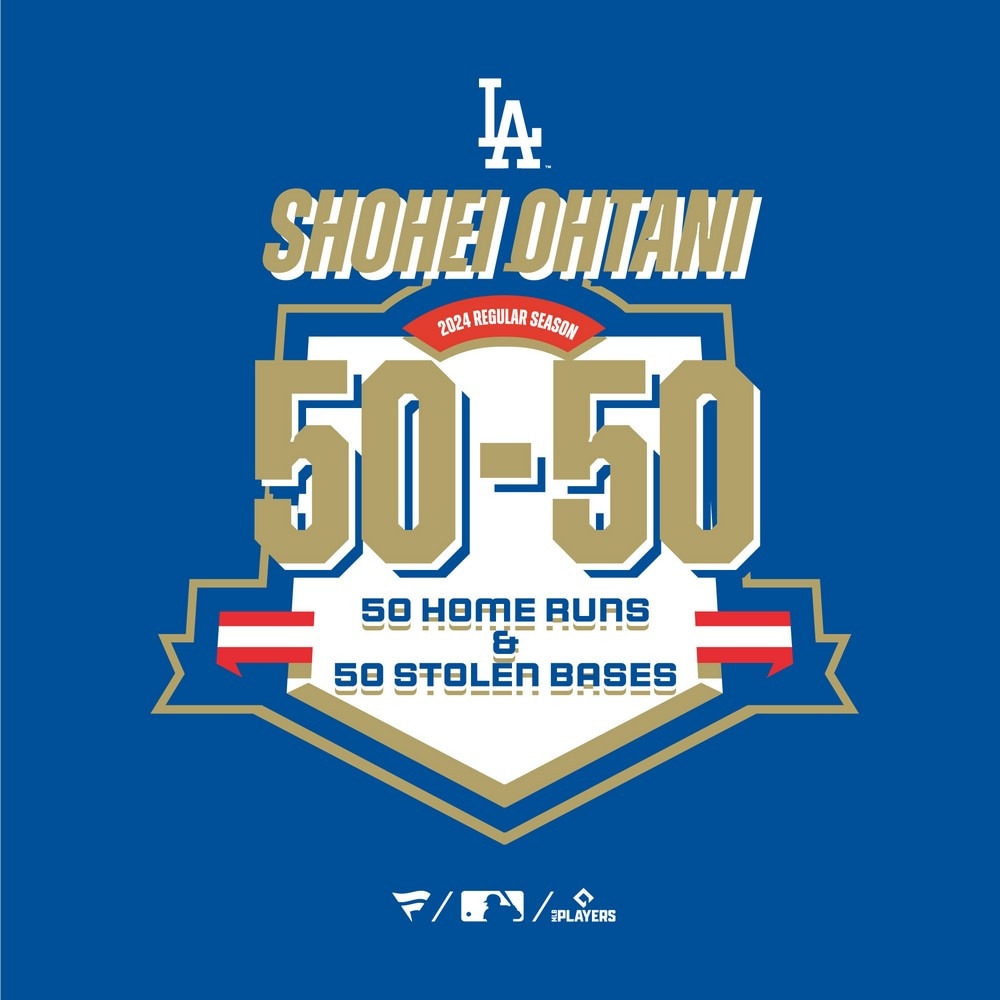 MJ・MLB（MJ・MLB）（メンズ、レディース）50-50 野球ウェア ドジャース 大谷翔平 ネーム&ナンバー Tシャツ ブルー ML01-24FW-0005-BLU