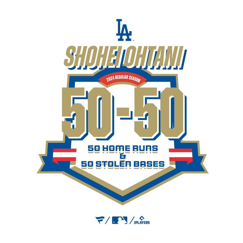 MJ・MLB（MJ・MLB）（メンズ、レディース）50-50 野球ウェア ドジャース 大谷翔平 ネーム&ナンバー Tシャツ ホワイト ML01-24FW-0005-WHT