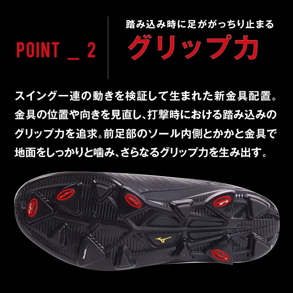 ミズノ（MIZUNO）（メンズ）野球スパイク 黒 ベルト 金具 一般 グローバルエリート キャンバー パワーシナジー 11GM191300 ブラック