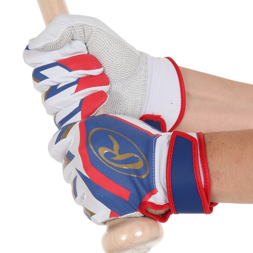 ローリングス（Rawlings）（メンズ）バッティンググローブ 両手用 野球 ミレニア バッティンググラブ EBG22S01-W/BLU-M