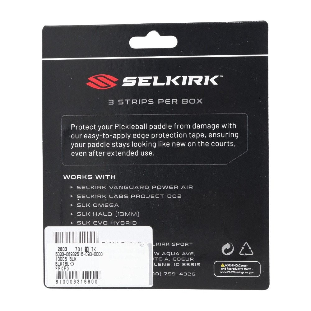 セルカーク（SELKIRK）（メンズ、レディース）ピックルボール パドル 保護 エッジガードテープ 3本入り 10005 BLK
