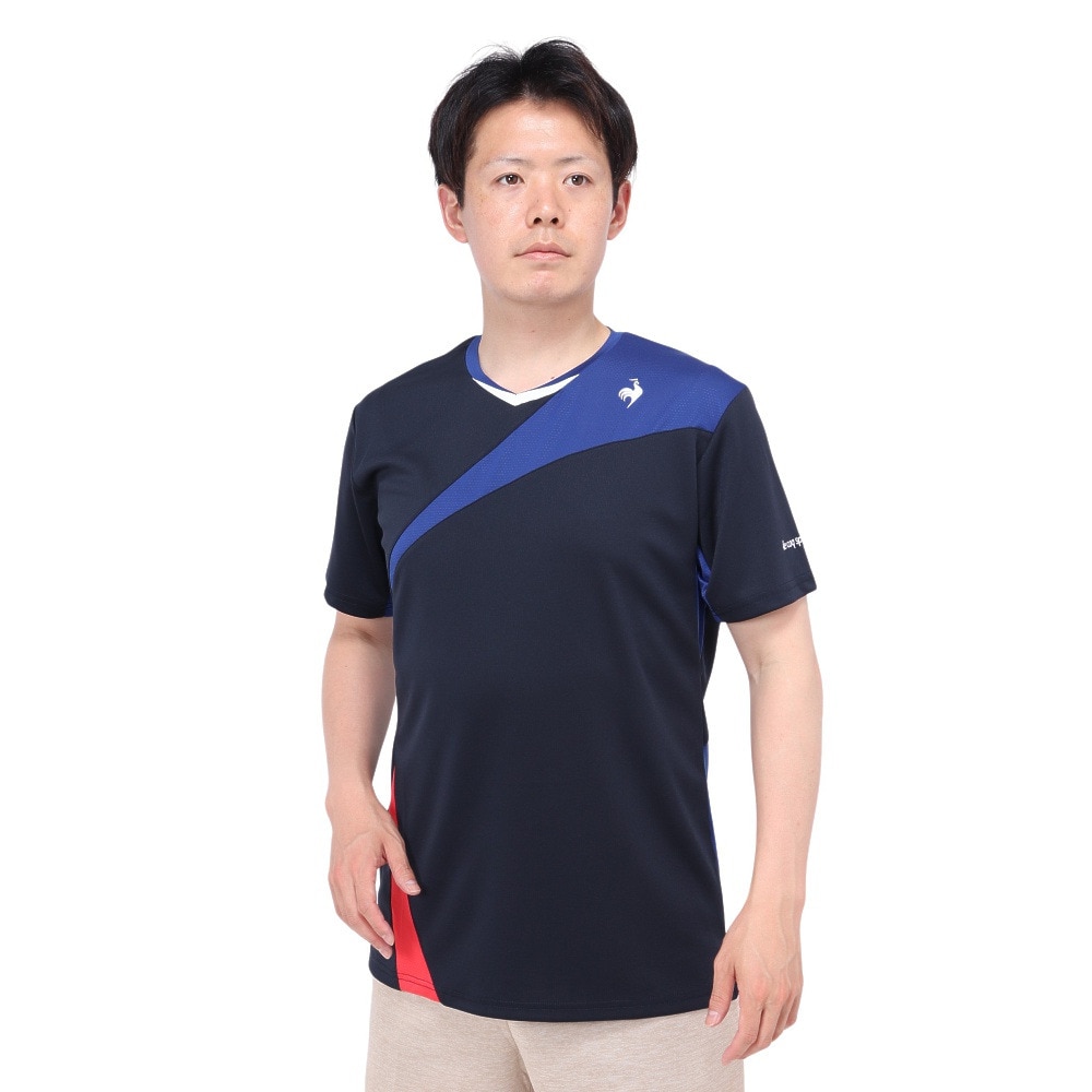 ルコックスポルティフ（lecoqsportif）（メンズ）テニスウェア 素材切替ゲームシャツ QTMXJA04 NV 速乾