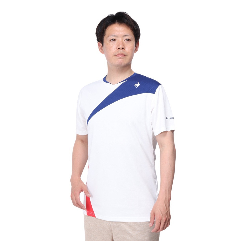ルコックスポルティフ（lecoqsportif）（メンズ）テニスウェア 素材切替ゲームシャツ QTMXJA04 WH