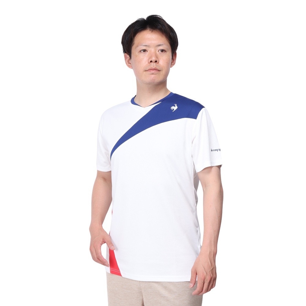 ルコックスポルティフ（lecoqsportif）（メンズ）テニスウェア 素材切替ゲームシャツ QTMXJA04 WH 速乾