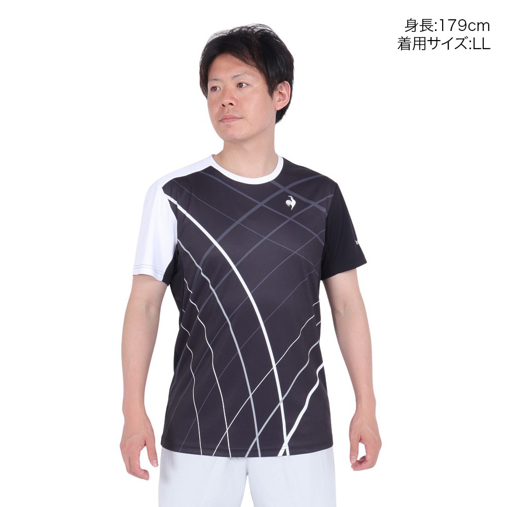 ルコックスポルティフ（lecoqsportif）（メンズ）テニスウェア サンスクリーングラフィックゲームシャツ QTMXJA90 BK 速乾
