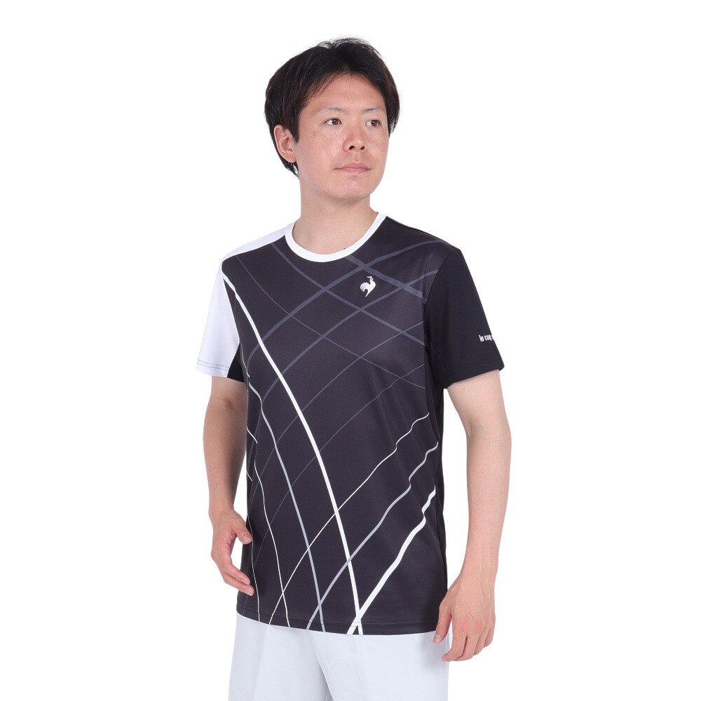 ルコックスポルティフ（lecoqsportif）（メンズ）テニスウェア サンスクリーングラフィックゲームシャツ QTMXJA90 BK 速乾