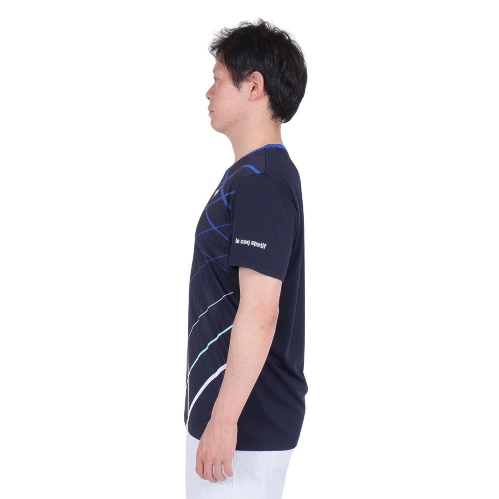 ルコックスポルティフ（lecoqsportif）（メンズ）テニスウェア サンスクリーングラフィックゲームシャツ QTMXJA90 NV 速乾