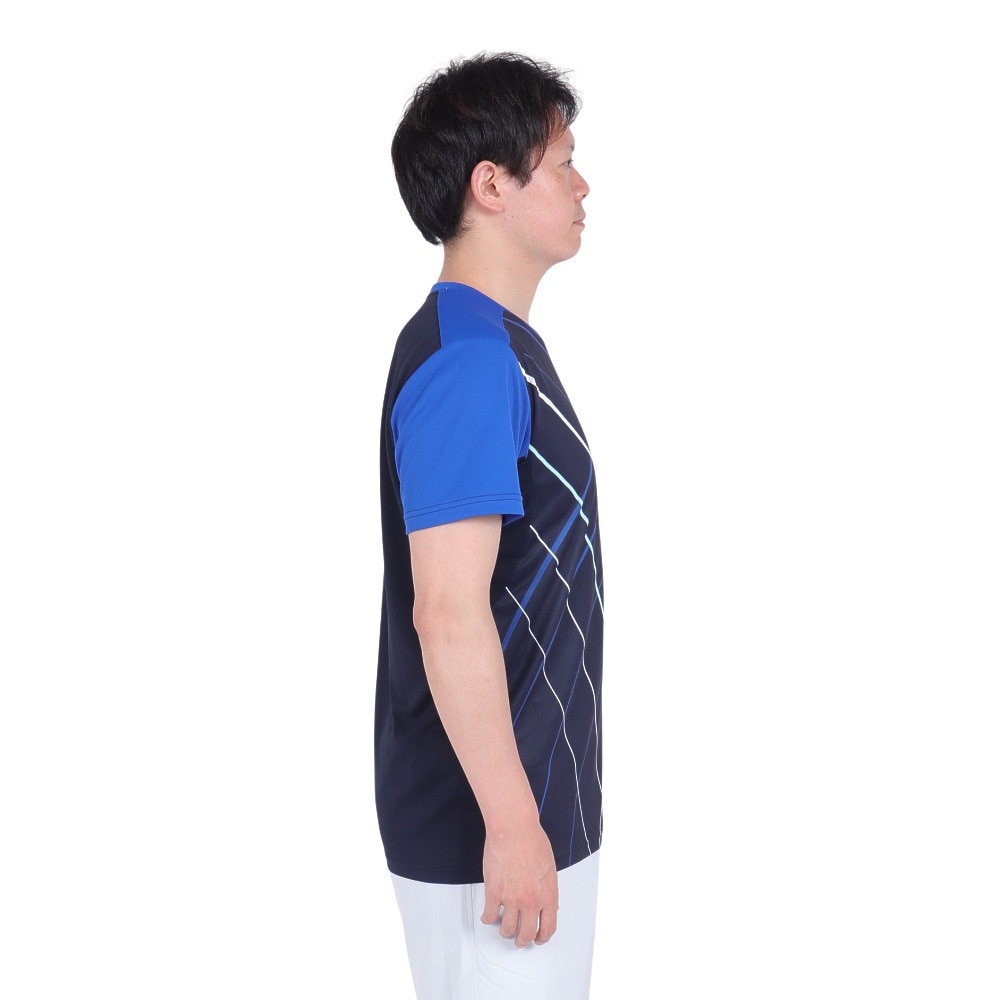 ルコックスポルティフ（lecoqsportif）（メンズ）テニスウェア サンスクリーングラフィックゲームシャツ QTMXJA90 NV 速乾