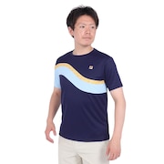 (メンズ)テニスウェア ゲームシャツ 波間プリント バックホールメッシュ クルーネックTシャツ VM5682