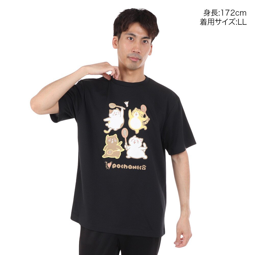 ゴーセン（GOSEN）（メンズ、レディース）pochaneco ぽちゃ猫 半袖Tシャツ LLサイズ J24X0139LL