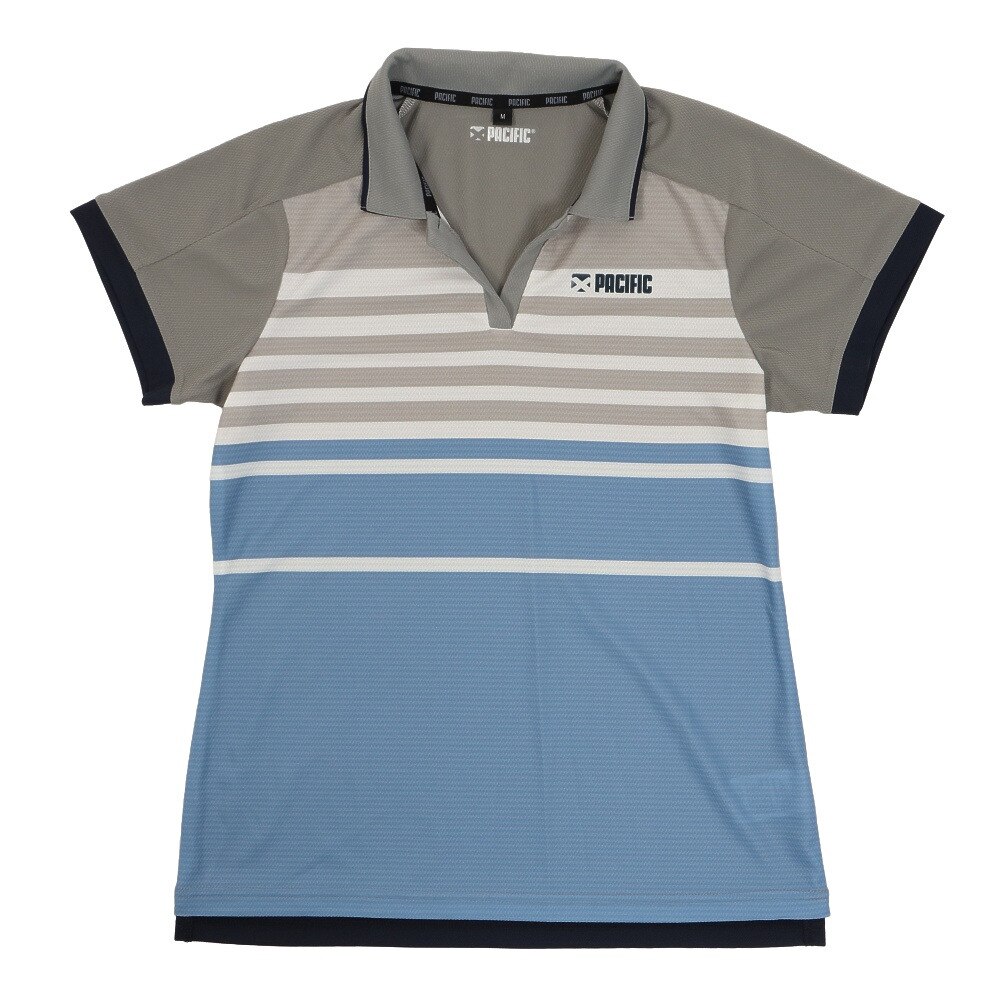 パシフィック テニスウェア レディース ドライプラス Ca ボーダーポロシャツ Ptfw463 Gry スポーツ用品はスーパースポーツゼビオ