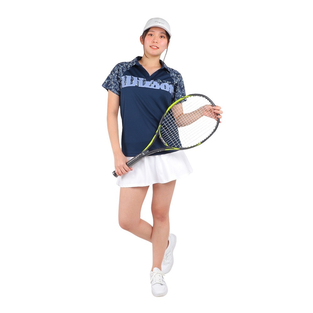ウイルソン（Wilson）（レディース）テニスウェア レディース プリント 半袖 ポロシャツ 紫外線遮蔽率90%以上 UVカット 紫外線対策 吸水速乾 412296-NV