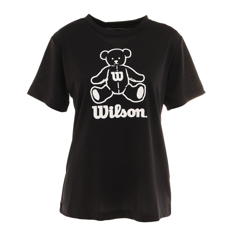 ウイルソン（Wilson）（レディース）テニスウェア レディース ビッグロゴ ドライ半袖 Tシャツ 紫外線遮蔽率90%以上 UVカット 紫外線対策 吸水速乾 412270-BK