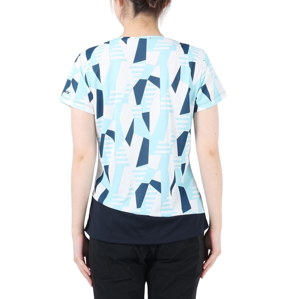 ルコックスポルティフ（lecoqsportif）（レディース）テニスウェア レディース 涼感グラフィック ゲームシャツ 接触冷感 紫外線カット QTWVJA02 NVEM 速乾