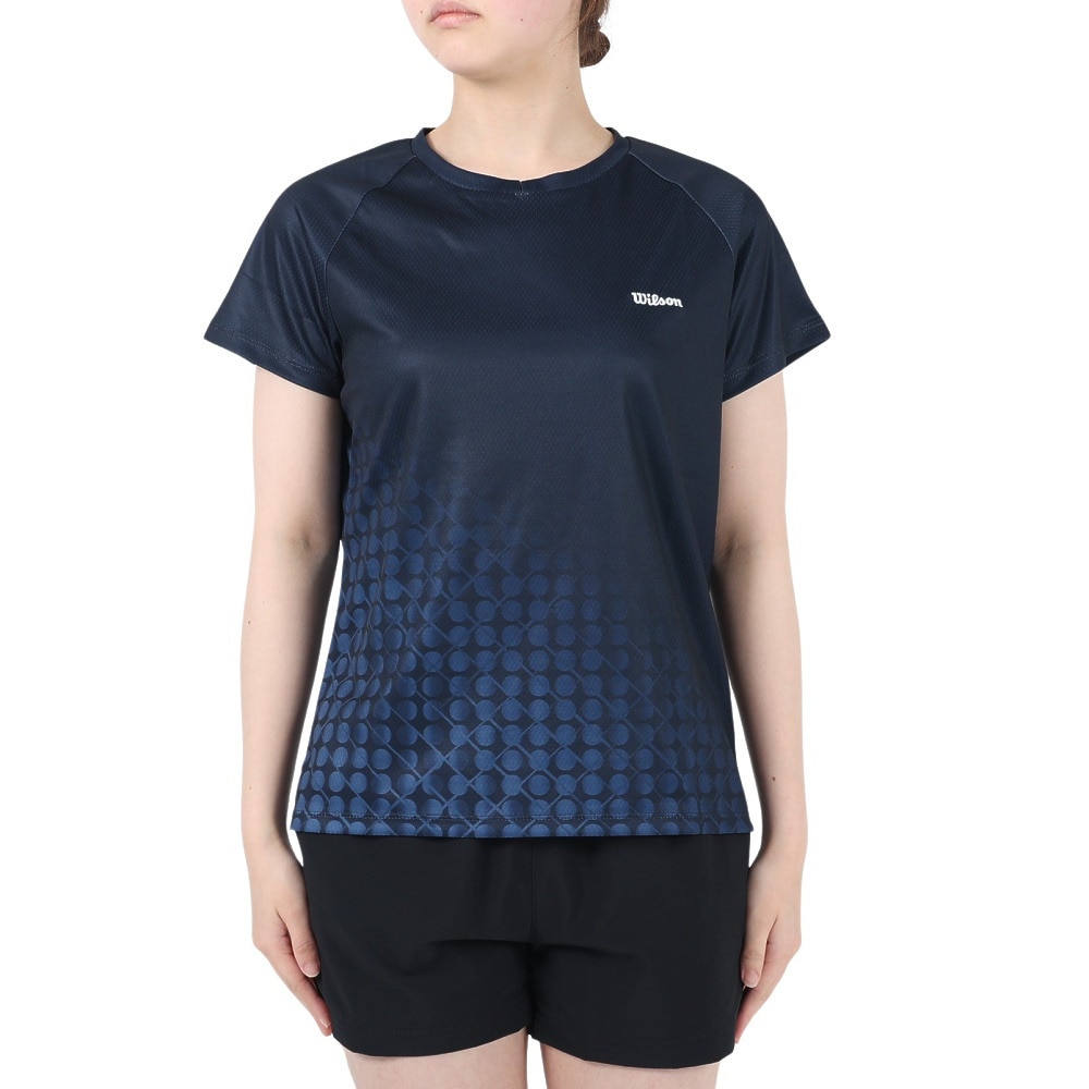 ウイルソン（WILLSON）（レディース）テニスウェア レディース Shinestarパネル Tシャツ 紫外線遮蔽率90%以上 UVカット 紫外線対策 吸水速乾 413260-NV