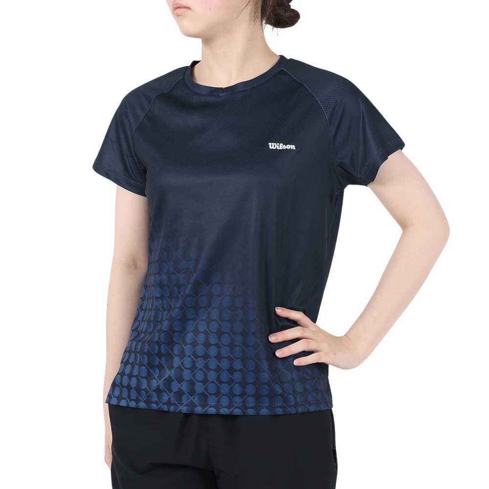 ウイルソン（WILLSON）（レディース）テニスウェア レディース Shinestarパネル Tシャツ 紫外線遮蔽率90%以上 UVカット 紫外線対策 吸水速乾 413260-NV