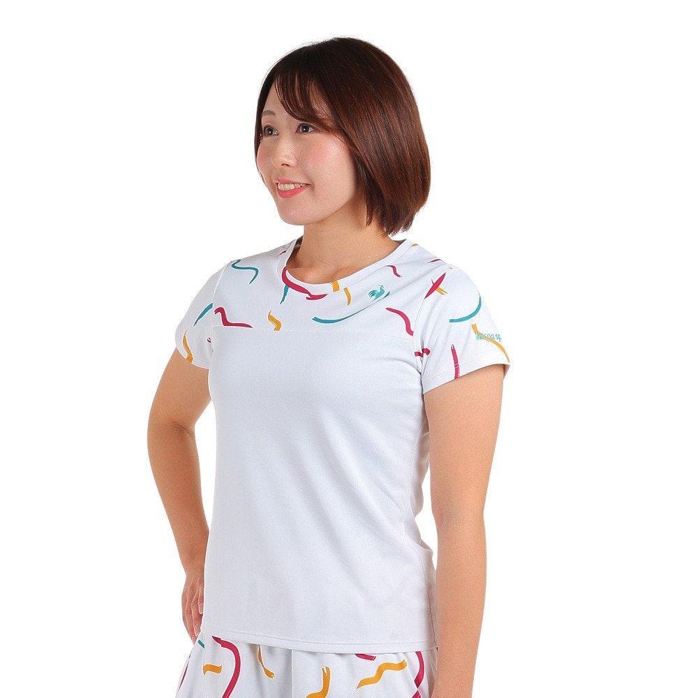 ルコックスポルティフ（lecoqsportif）（レディース）テニスウェア グラフィックゲームシャツ QTWWJA02 WH UVカット