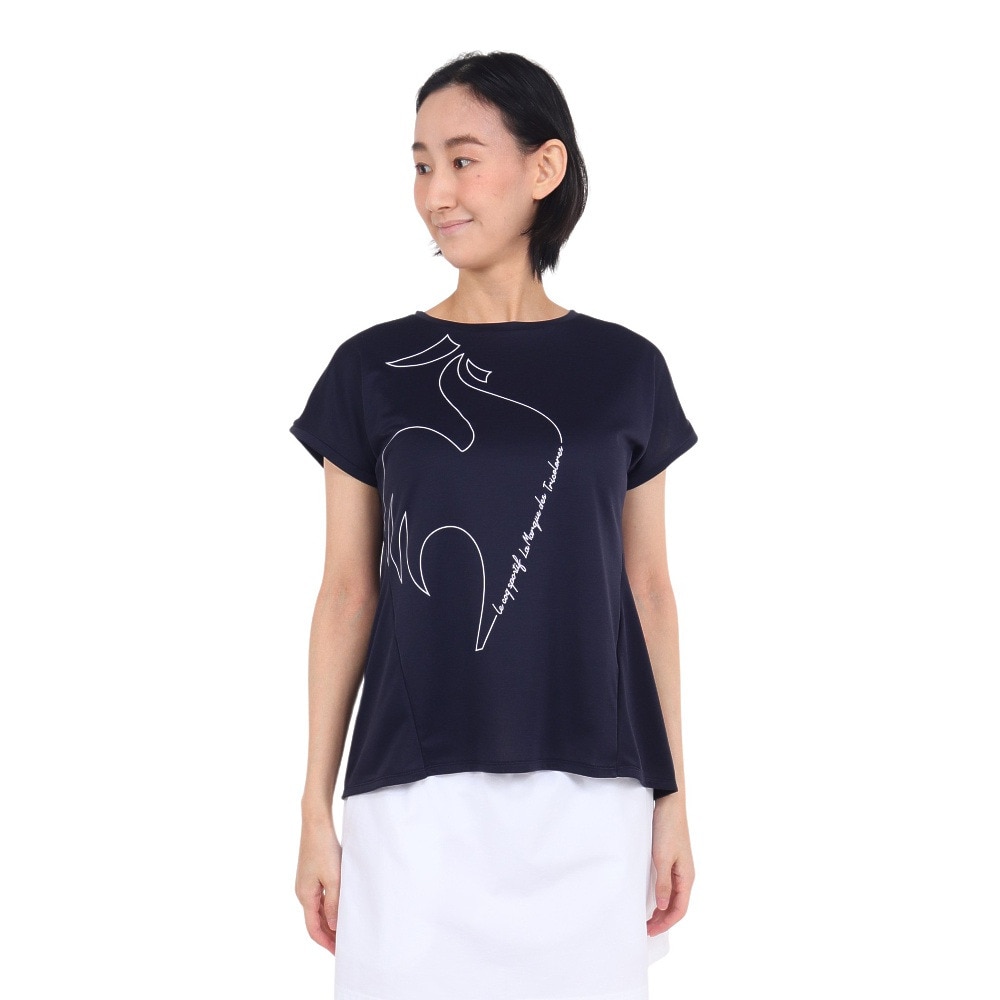 ルコックスポルティフ（lecoqsportif）（レディース）テニスウェア レディース プラクティス半袖シャツ QTWWJA05 NV 速乾