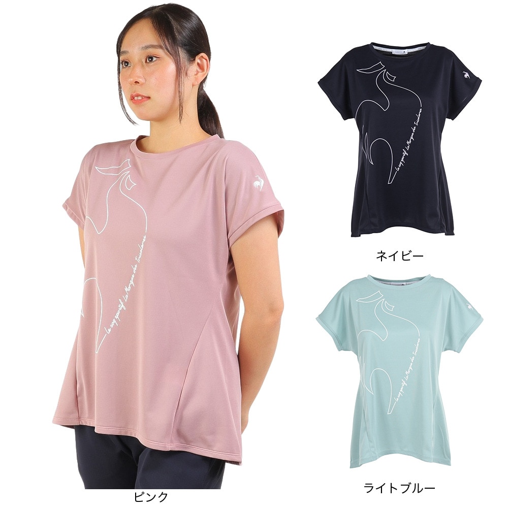 ルコックスポルティフ（lecoqsportif）（レディース）テニスウェア レディース プラクティス半袖シャツ QTWWJA05 NV 速乾