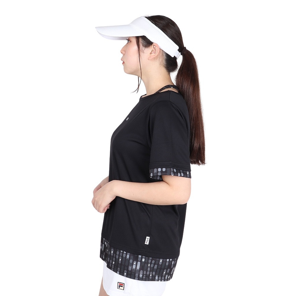 フィラ（FILA）（レディース）テニスウェア レディース 総柄 フェイク半袖Tシャツ FL6842-08 速乾
