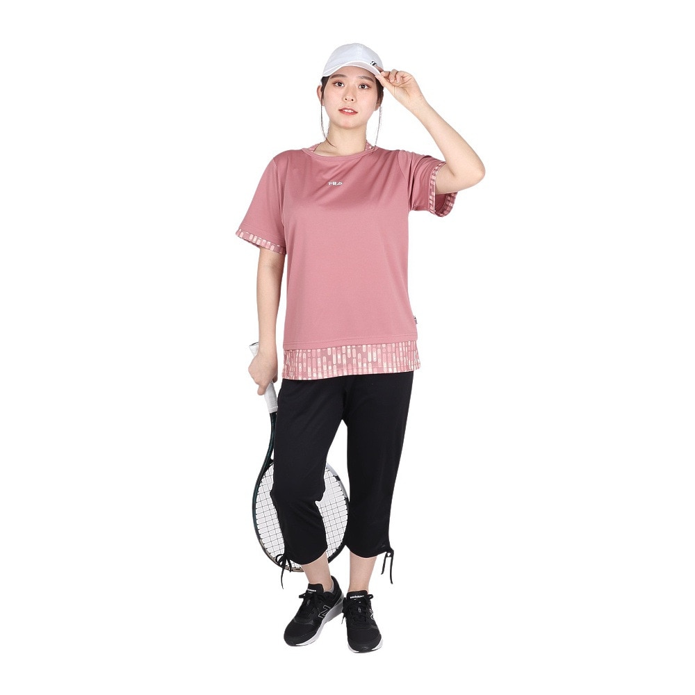フィラ（FILA）（レディース）テニスウェア レディース 総柄 フェイク半袖Tシャツ FL6842-19 速乾
