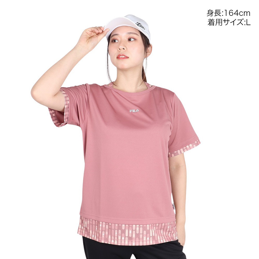 フィラ（FILA）（レディース）テニスウェア レディース 総柄 フェイク半袖Tシャツ FL6842-19 速乾