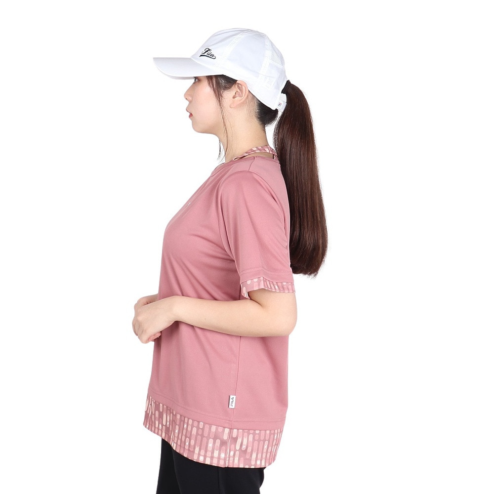 フィラ（FILA）（レディース）テニスウェア レディース 総柄 フェイク半袖Tシャツ FL6842-19 速乾