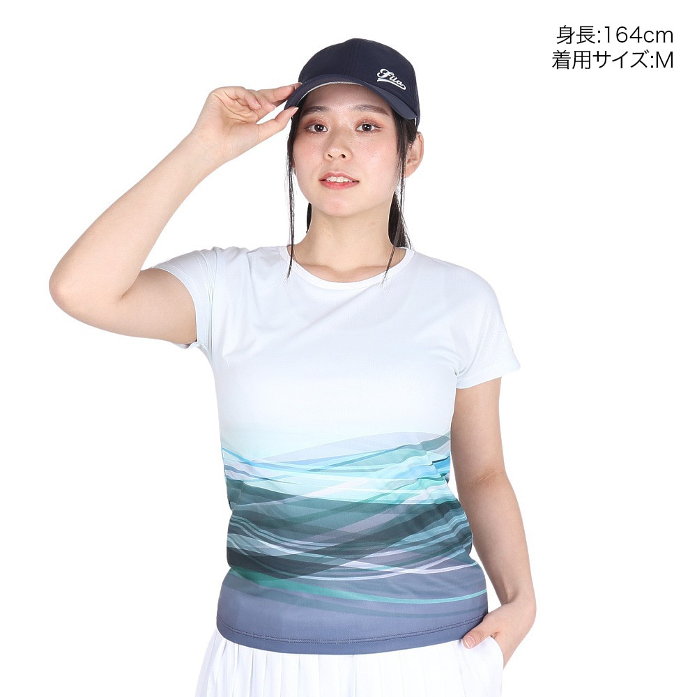 フィラ（FILA）（レディース）テニスウェア レディース 波間パネルプリント バックホールメッシュ クルーネックTシャツ VL2832-04 速乾