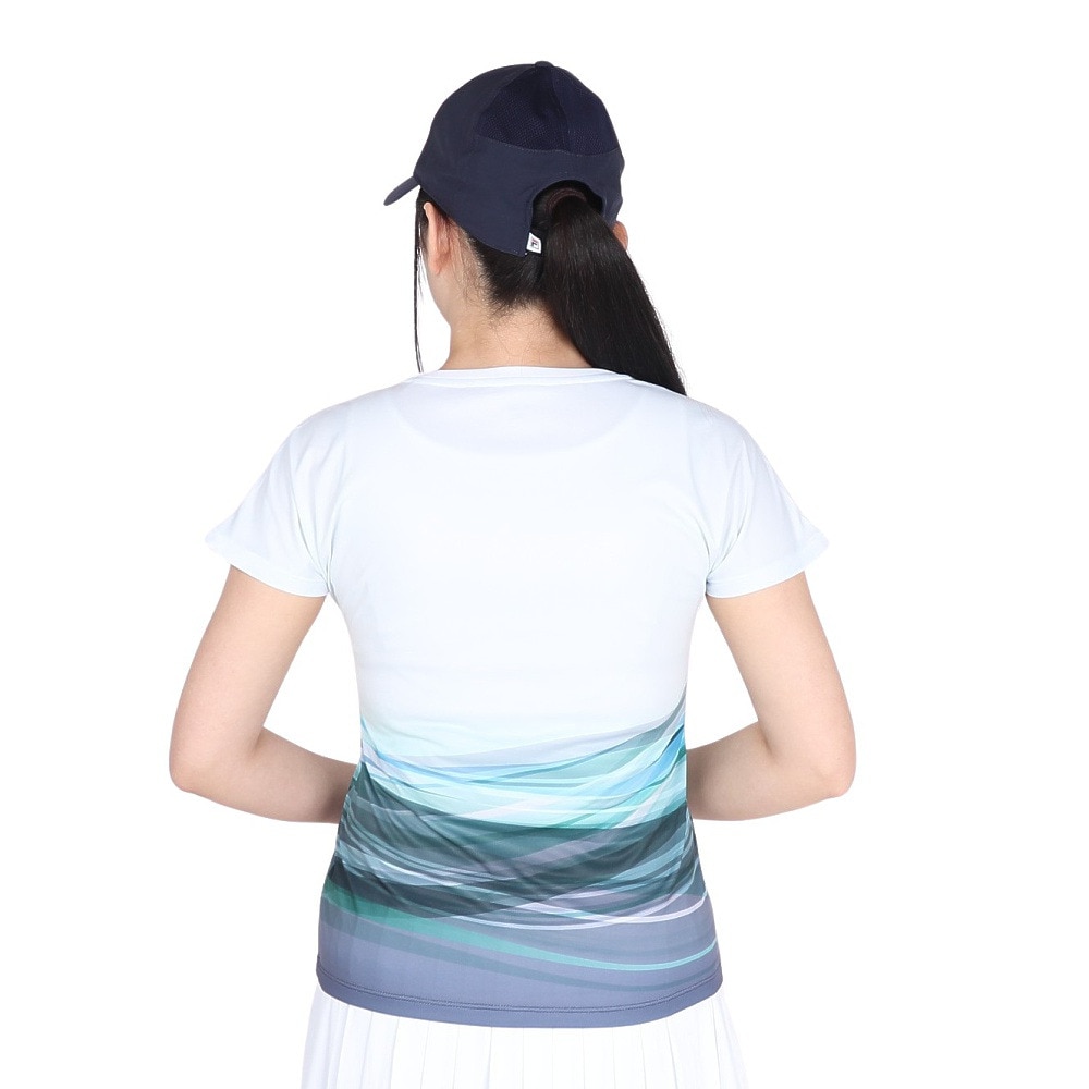 フィラ（FILA）（レディース）テニスウェア レディース 波間パネルプリント バックホールメッシュ クルーネックTシャツ VL2832-04 速乾