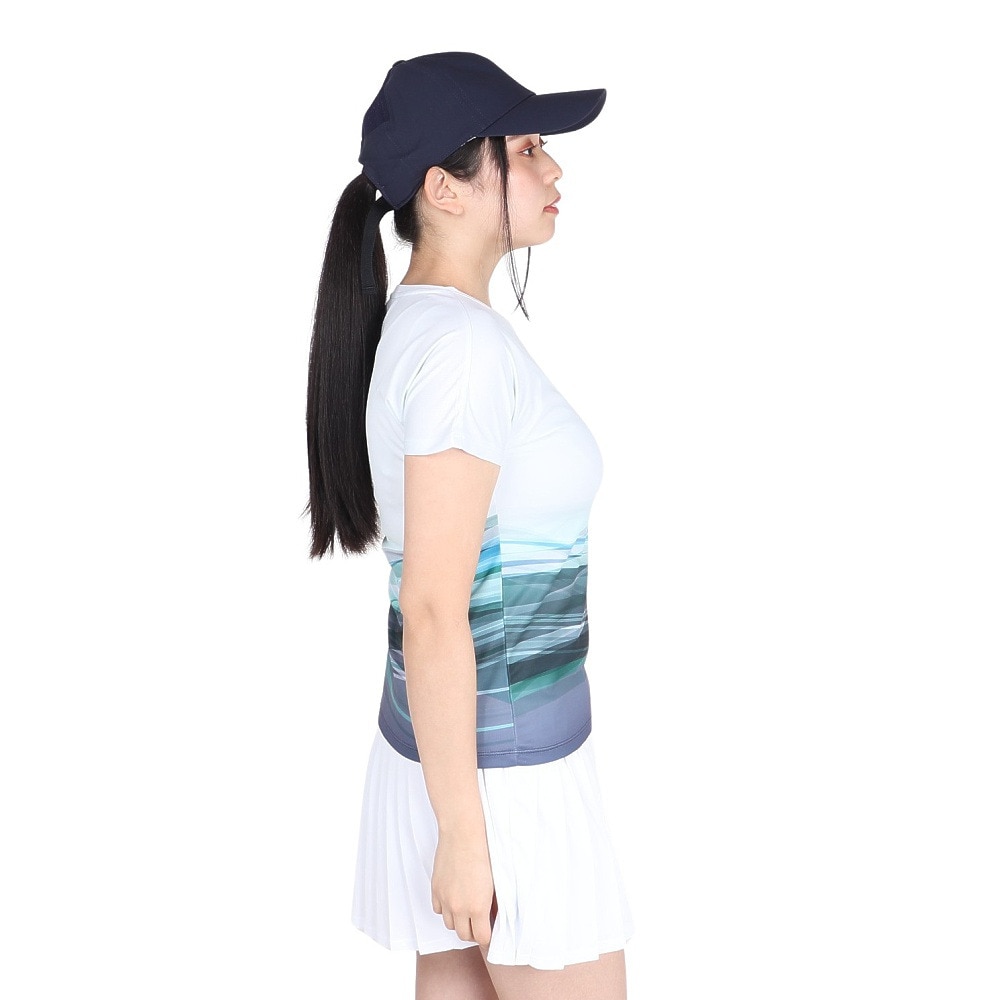 フィラ（FILA）（レディース）テニスウェア レディース 波間パネルプリント バックホールメッシュ クルーネックTシャツ VL2832-04 速乾