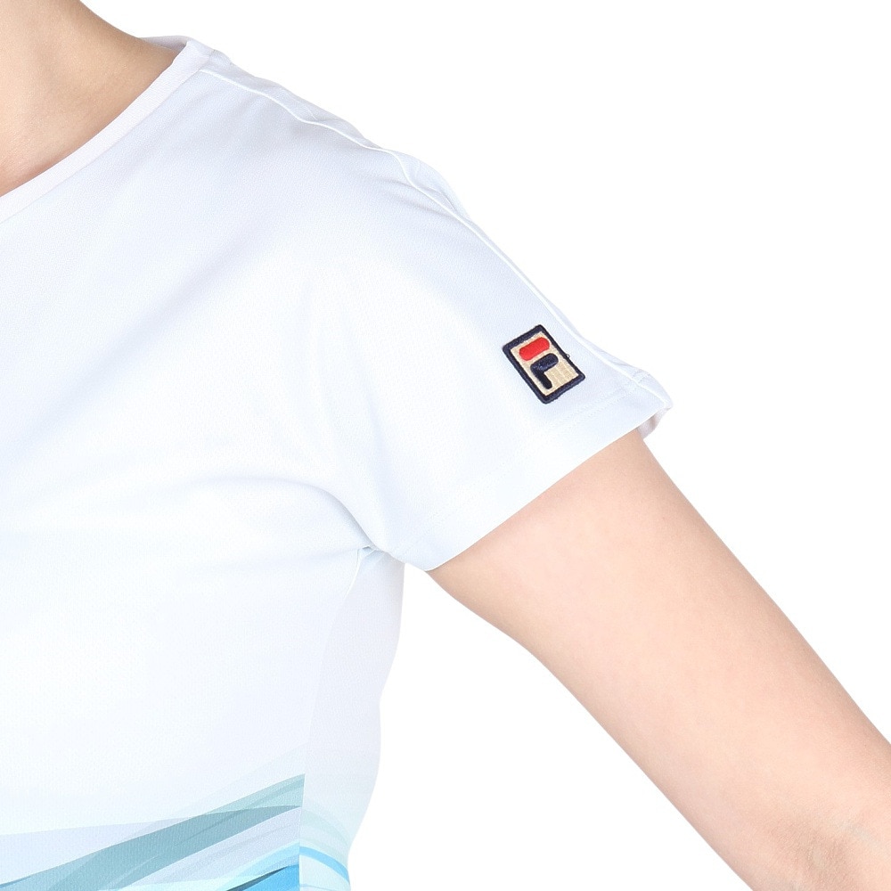 フィラ（FILA）（レディース）テニスウェア レディース 波間パネルプリント バックホールメッシュ クルーネックTシャツ VL2832-04 速乾