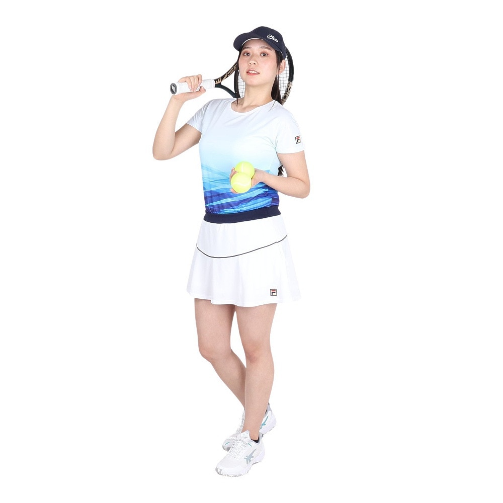 フィラ（FILA）（レディース）テニスウェア レディース 波間パネルプリント バックホールメッシュ クルーネックTシャツ VL2832-12 速乾