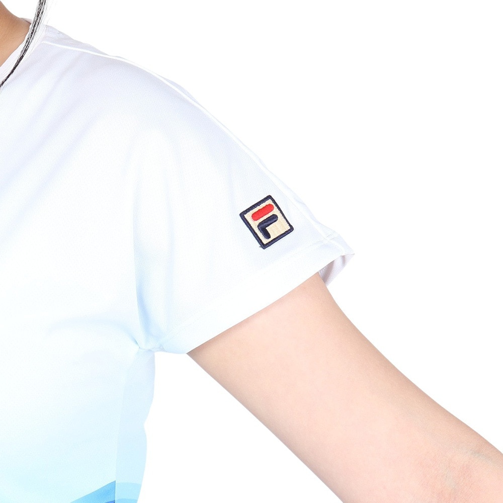フィラ（FILA）（レディース）テニスウェア レディース 波間パネルプリント バックホールメッシュ クルーネックTシャツ VL2832-12 速乾