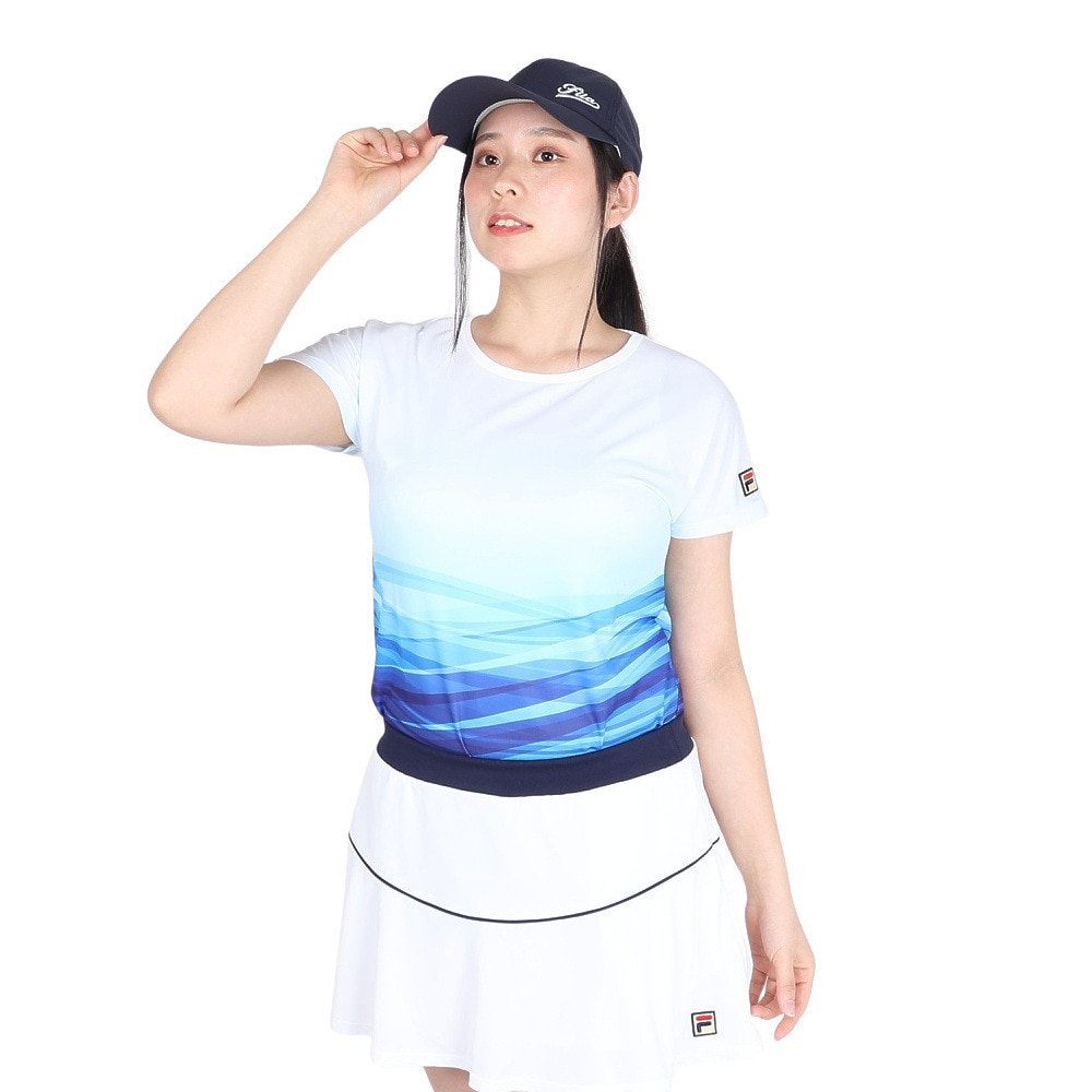 フィラ（FILA）（レディース）テニスウェア レディース 波間パネルプリント バックホールメッシュ クルーネックTシャツ VL2832-12 速乾