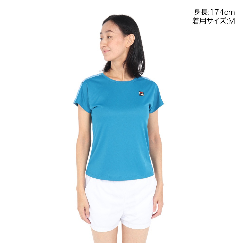 フィラ（FILA）（レディース）テニスウェア フェザープリント バックホールメッシュ 切替 ゲームシャツ VL2911-12A